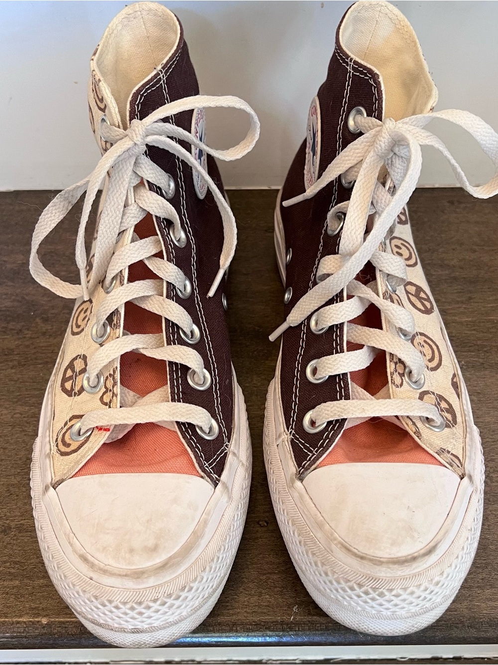 Converse High-Top Sneakers in Brown and Cream with Peach Accents